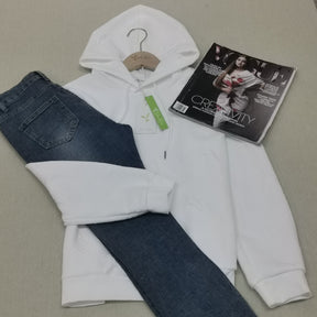 SpringStil® - Weißes einfarbiges Sweatshirt mit langen Ärmeln