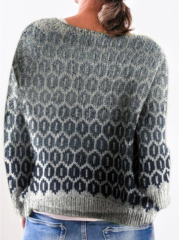WinterStil® - Ombre Grauer Pullover mit geometrischem Muster