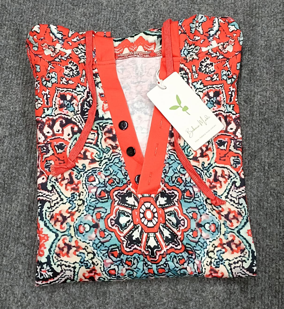 FallStil® - Rotes Mandala Print Kapuzen-Henley Sweatshirt mit langen Ärmeln