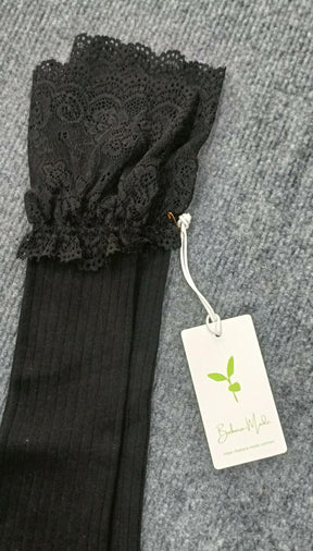 FallStil® - Oberschenkelhohe Socken aus Mesh-Spitze mit Kräuselung | Schwarz