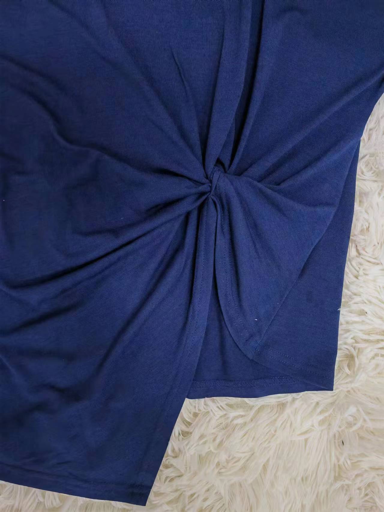 FallStil® - Marineblaues Hemd mit kurzen Ärmeln und Frontknoten