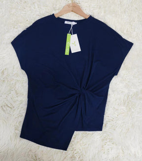 FallStil® - Marineblaues Hemd mit kurzen Ärmeln und Frontknoten