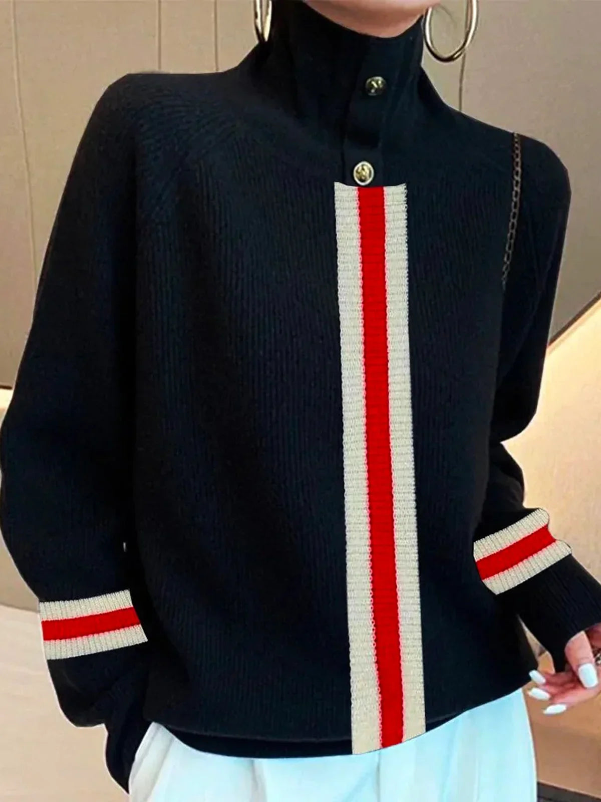 Raffiné® - Rollkragenpullover Urban Color Block Long Sleeve Sweater