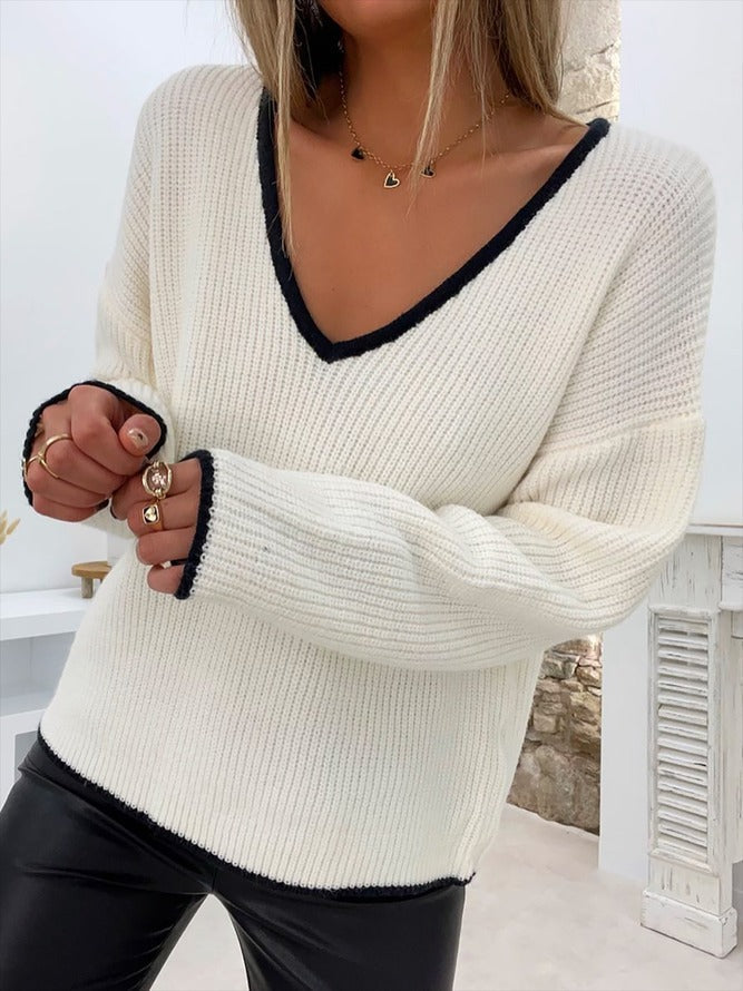 HerbstTrend® - Langärmeliger weißer Pullover mit jugendlichem Besatz