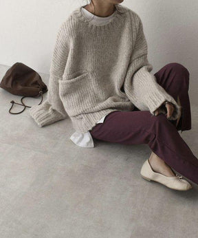 FallStil® - Oversize Pullover mit elfenbeinfarbener Taschenfront