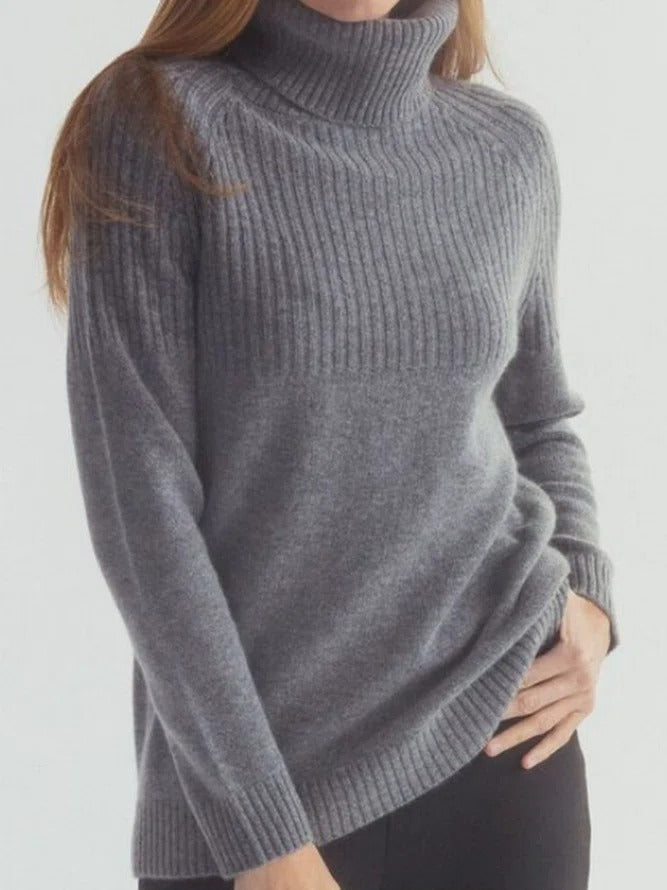 Monci® - Grauer einfarbiger Pullover mit hohem Halsausschnitt