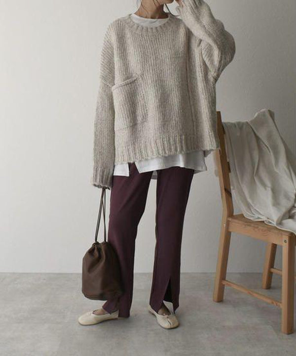 FallStil® - Oversize Pullover mit elfenbeinfarbener Taschenfront
