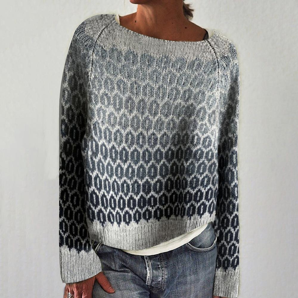 WinterStil® - Ombre Grauer Pullover mit geometrischem Muster