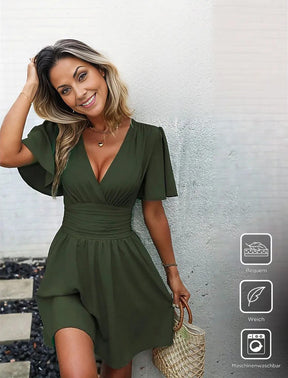 SpringStil® - Grünes kurzärmeliges einfarbiges Minikleid
