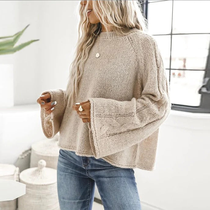 FallStil® - Schöner einfarbiger Pullover mit langen Ärmeln