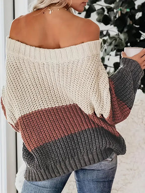 Wiedervereinigung® - Schulterfreier Farbblock-Strickpullover