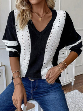 FallStil® - Schwarzer und weißer Color Block Pullover