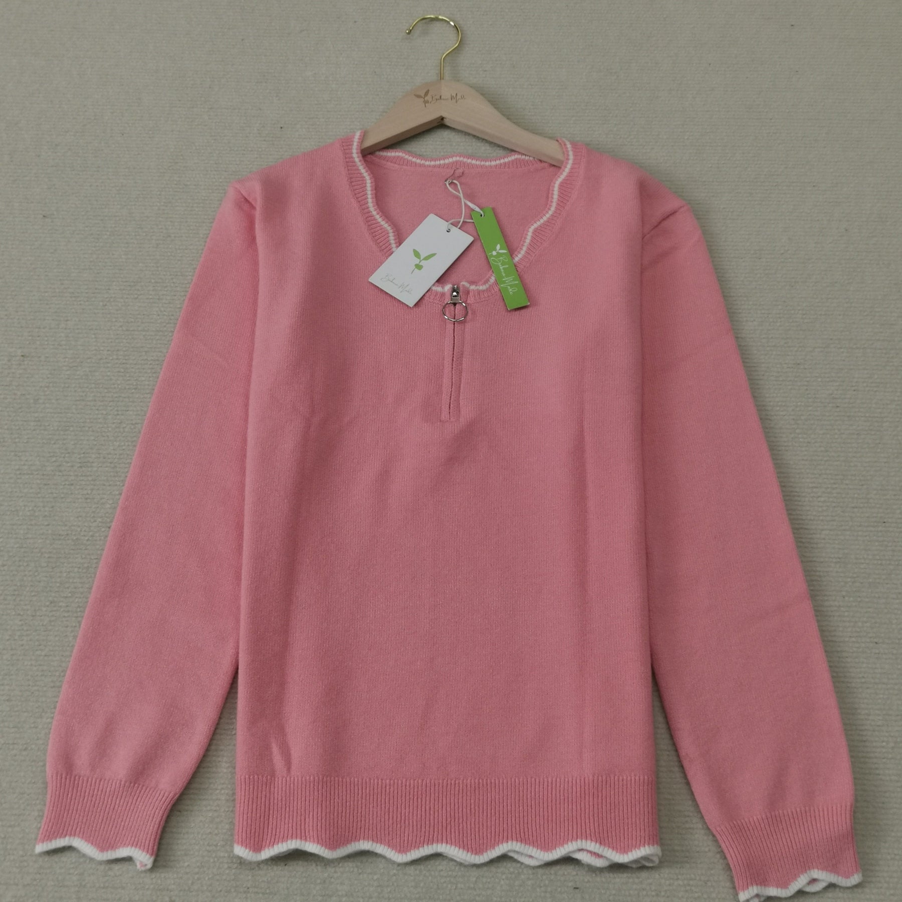 HerbstTrend® - Süßer einfarbiger rosa Pullover mit V-Ausschnitt