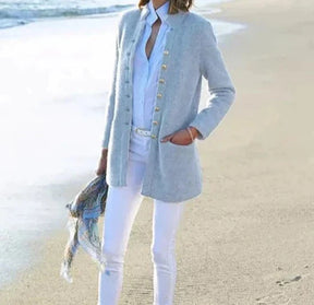 HerbstTrend® - Luftiger einfarbiger blauer Pullover mit langen Ärmeln