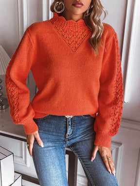 HerbstTrend® - Orangefarbener einfarbiger Pullover mit Rollkragen