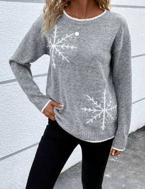 Reverie® - Grauer Rundhals-Pullover mit Druck