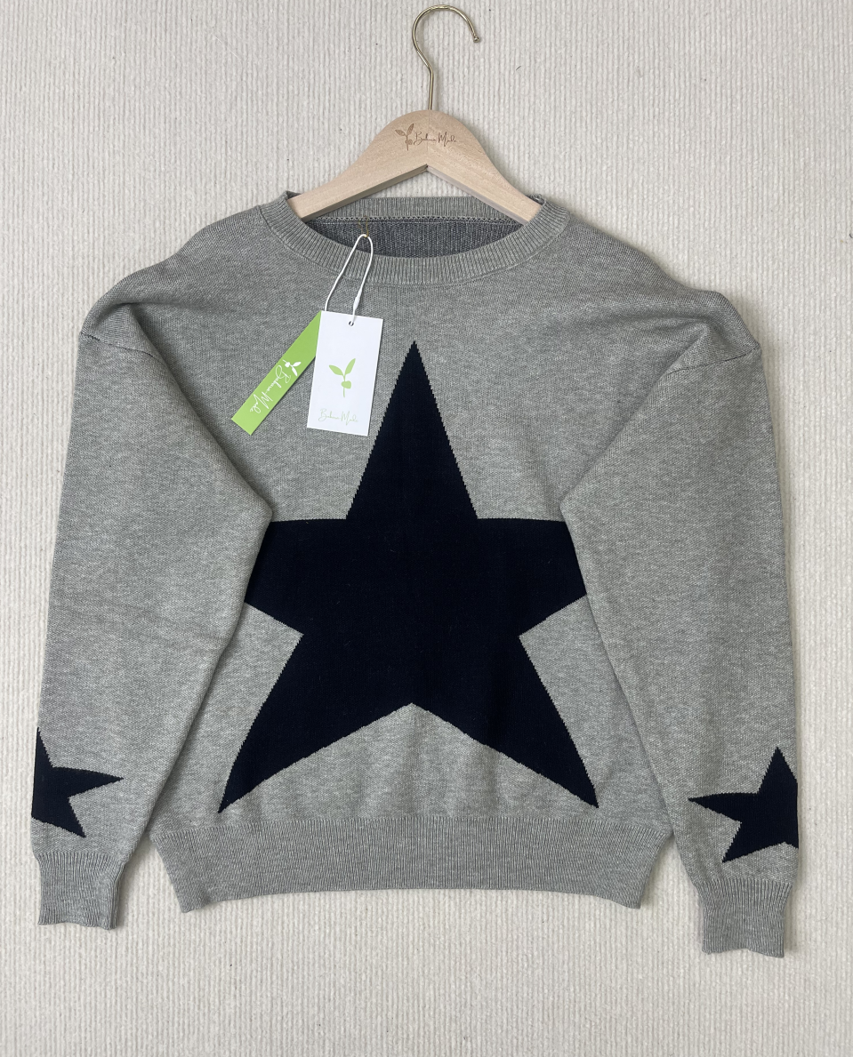 Naturlux® - Großer Single Star Grauer Langarmpullover