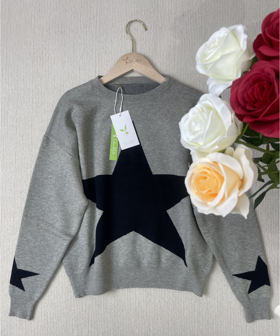 Naturlux® - Großer Single Star Grauer Langarmpullover