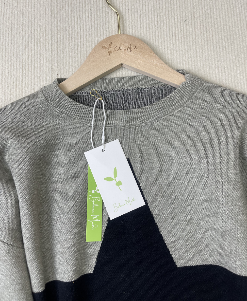 Naturlux® - Großer Single Star Grauer Langarmpullover