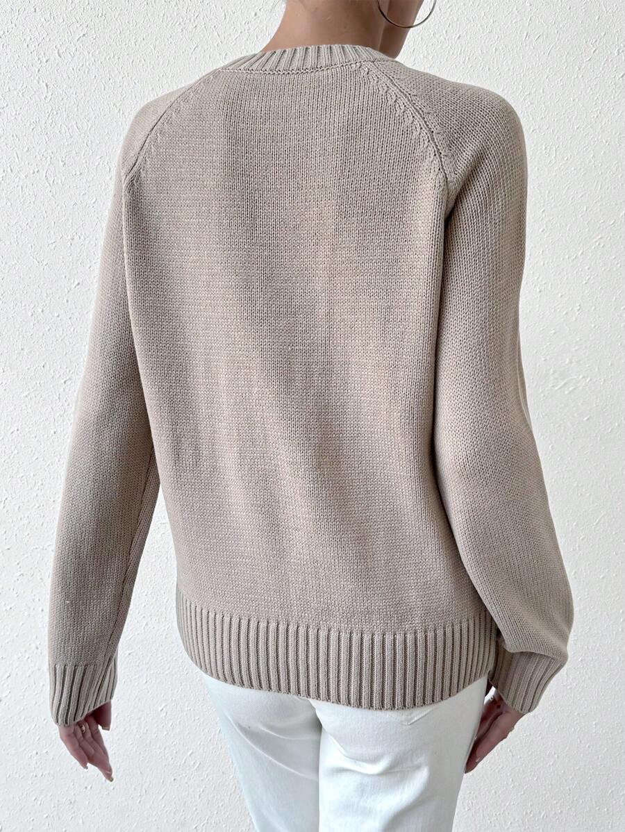 StrickSinn® - Khaki Einfarbiger Pullover mit Rundhalsausschnitt