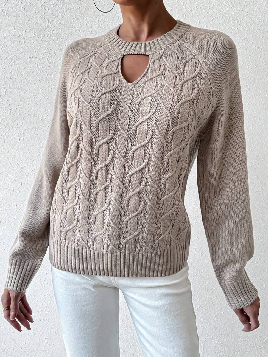 StrickSinn® - Khaki Einfarbiger Pullover mit Rundhalsausschnitt