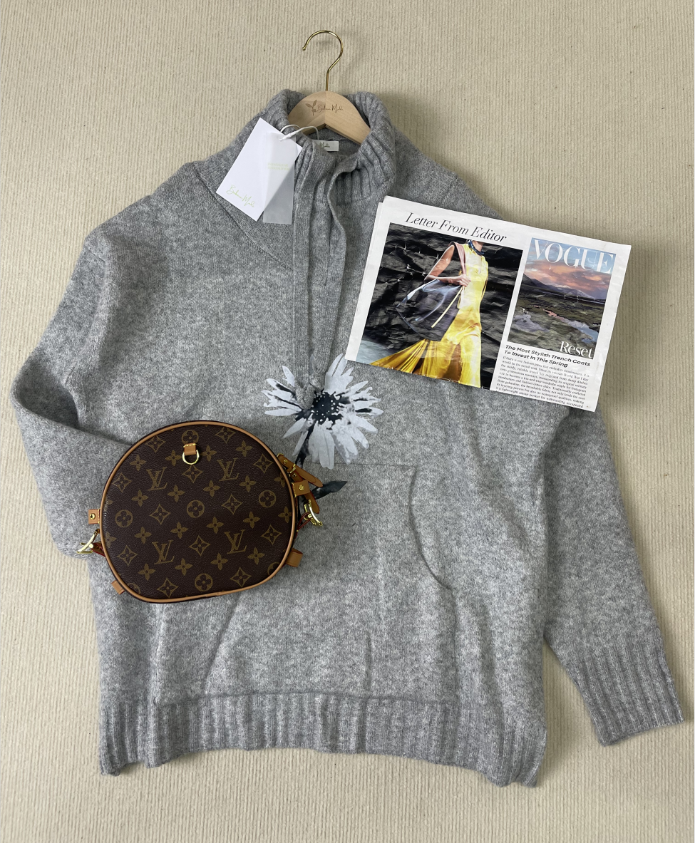 HerbstTrend® - Grauer Kapuzenpullover mit Blumendruck