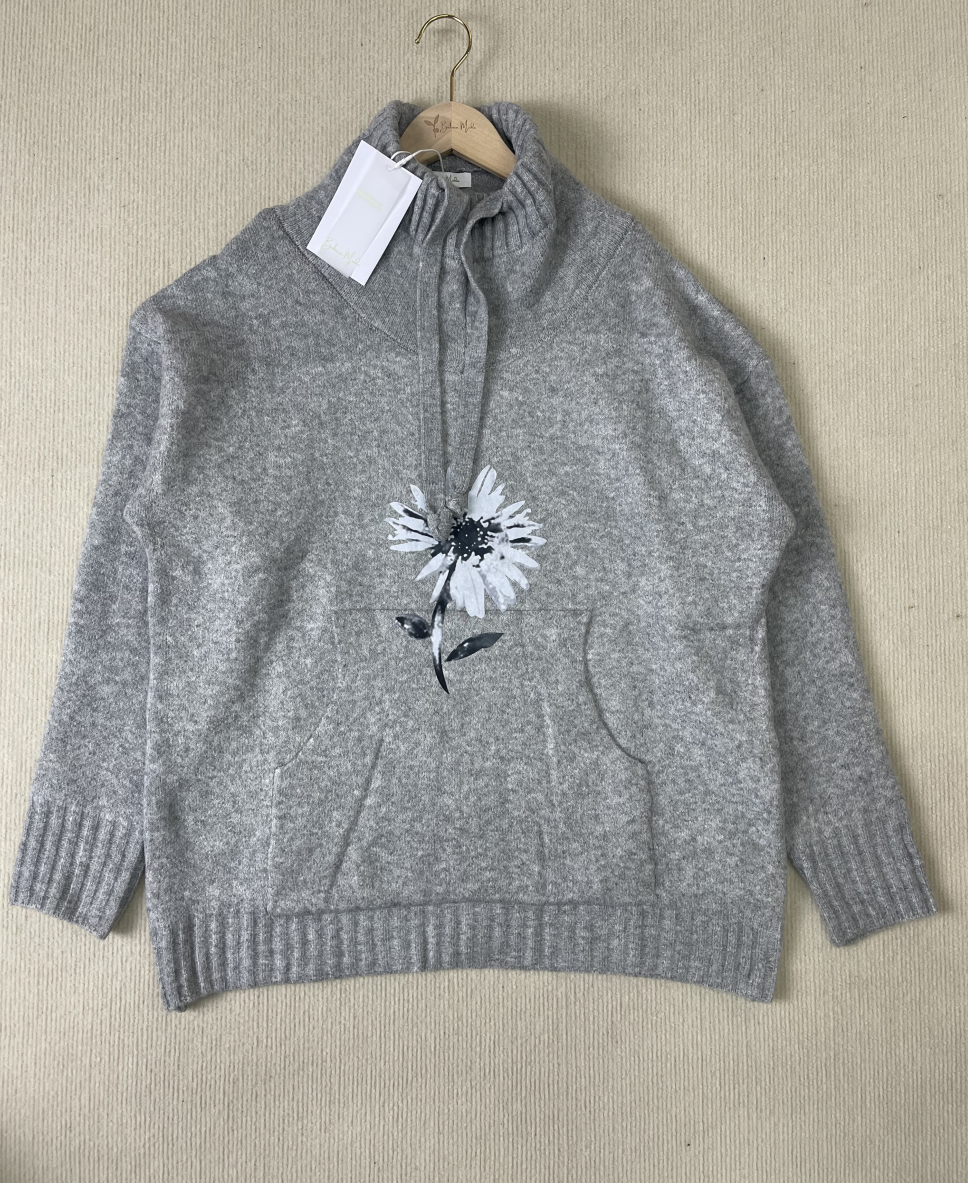 HerbstTrend® - Grauer Kapuzenpullover mit Blumendruck