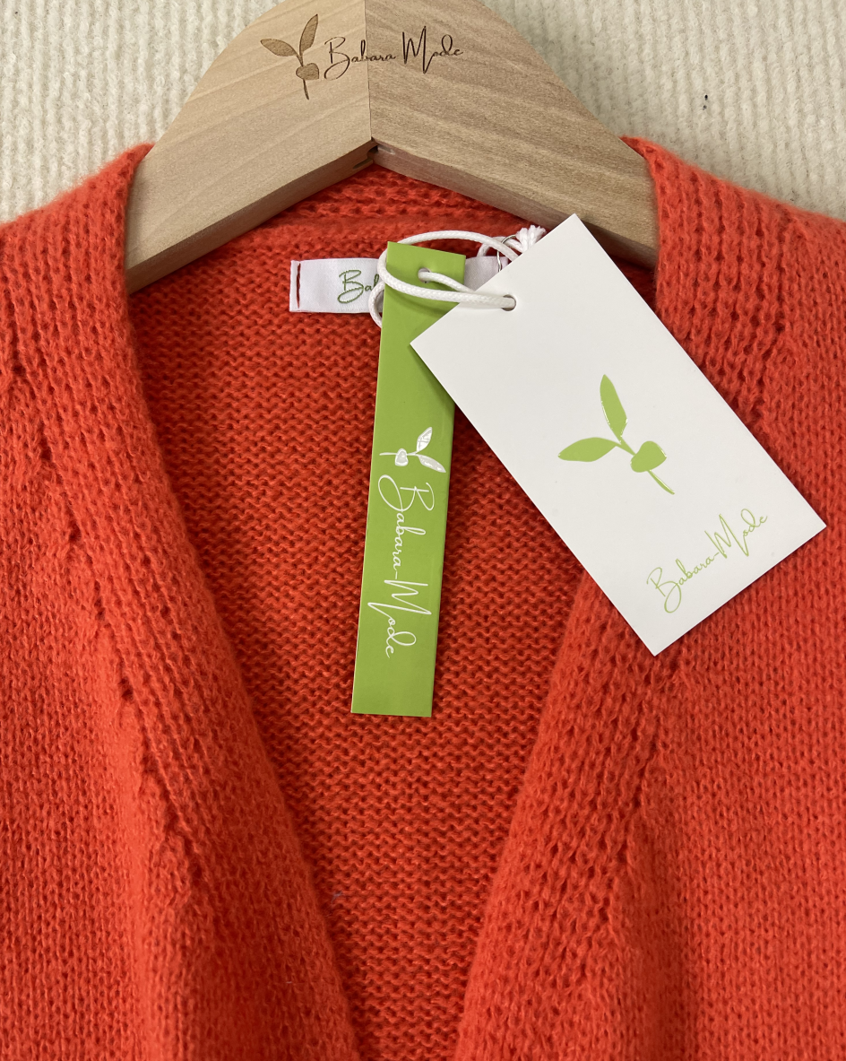 WinterTrend® - Orangefarbene einfarbige Strickjacke mit langen Ärmeln