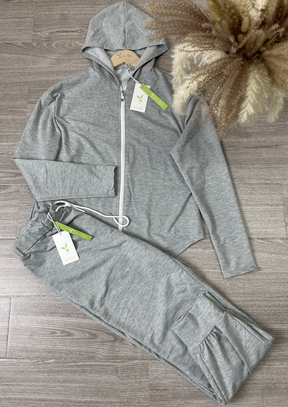 WinterTrend® - Graues unifarbenes Hoodie Lounge Set