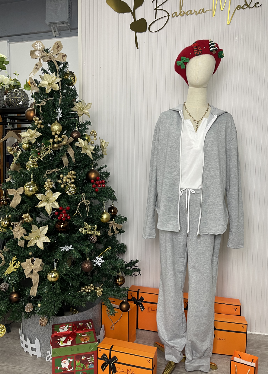 WinterTrend® - Graues unifarbenes Hoodie Lounge Set