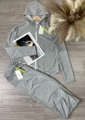 WinterTrend® - Graues unifarbenes Hoodie Lounge Set