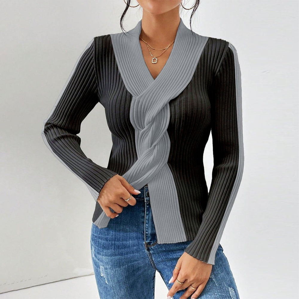 HerbstTrend® - Spezieller Color Block V-Neck Pullover