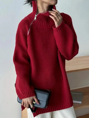 FallStil® - Roter einfarbiger Pullover mit hohem Ausschnitt