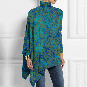 FallStil® - Paisley Grün-Blau Ombre Mock Neck Top