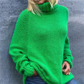 Even&Vil® - Schicker grüner einfarbiger Pullover mit hohem Ausschnitt