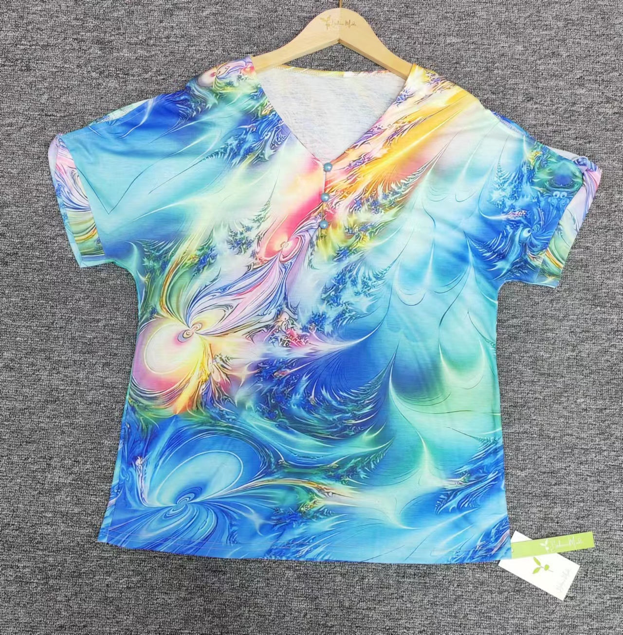 FallStil® - Watercolor Print Krawattenärmel Knopfleiste V-Ausschnitt Top