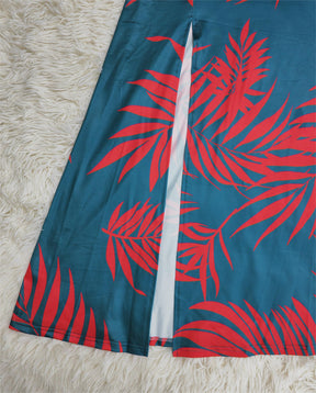 FallStil® - Maui Orange Palmetto Blue Asymmetrisches Maxikleid mit Rüschen