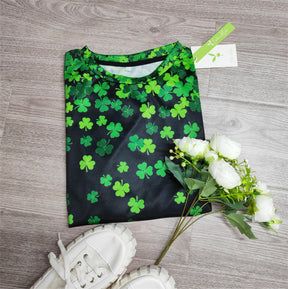 SpringStil® - Lucky Green Langarm-Top mit vierblättrigem Kleeblatt