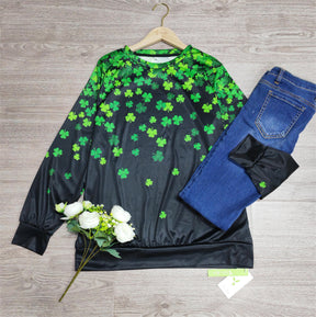 SpringStil® - Lucky Green Langarm-Top mit vierblättrigem Kleeblatt