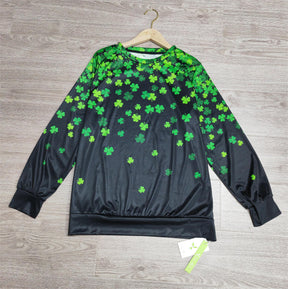 SpringStil® - Lucky Green Langarm-Top mit vierblättrigem Kleeblatt