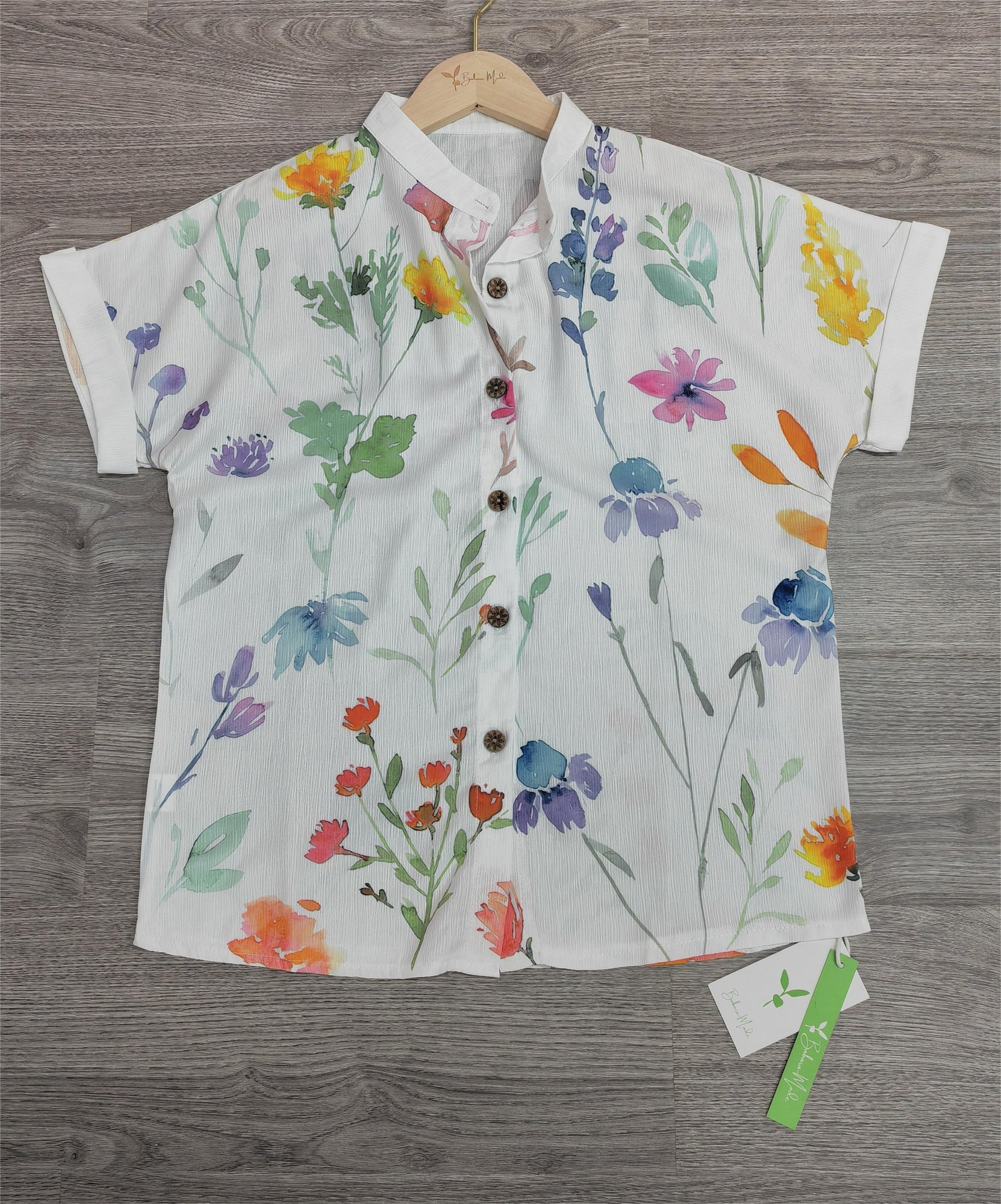 Naturlux® - Weißes Frühlingsgarten Blumen Button Down Top