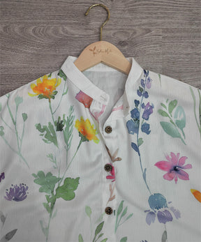 Naturlux® - Weißes Frühlingsgarten Blumen Button Down Top