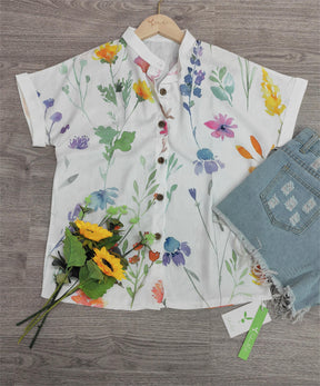 Naturlux® - Weißes Frühlingsgarten Blumen Button Down Top