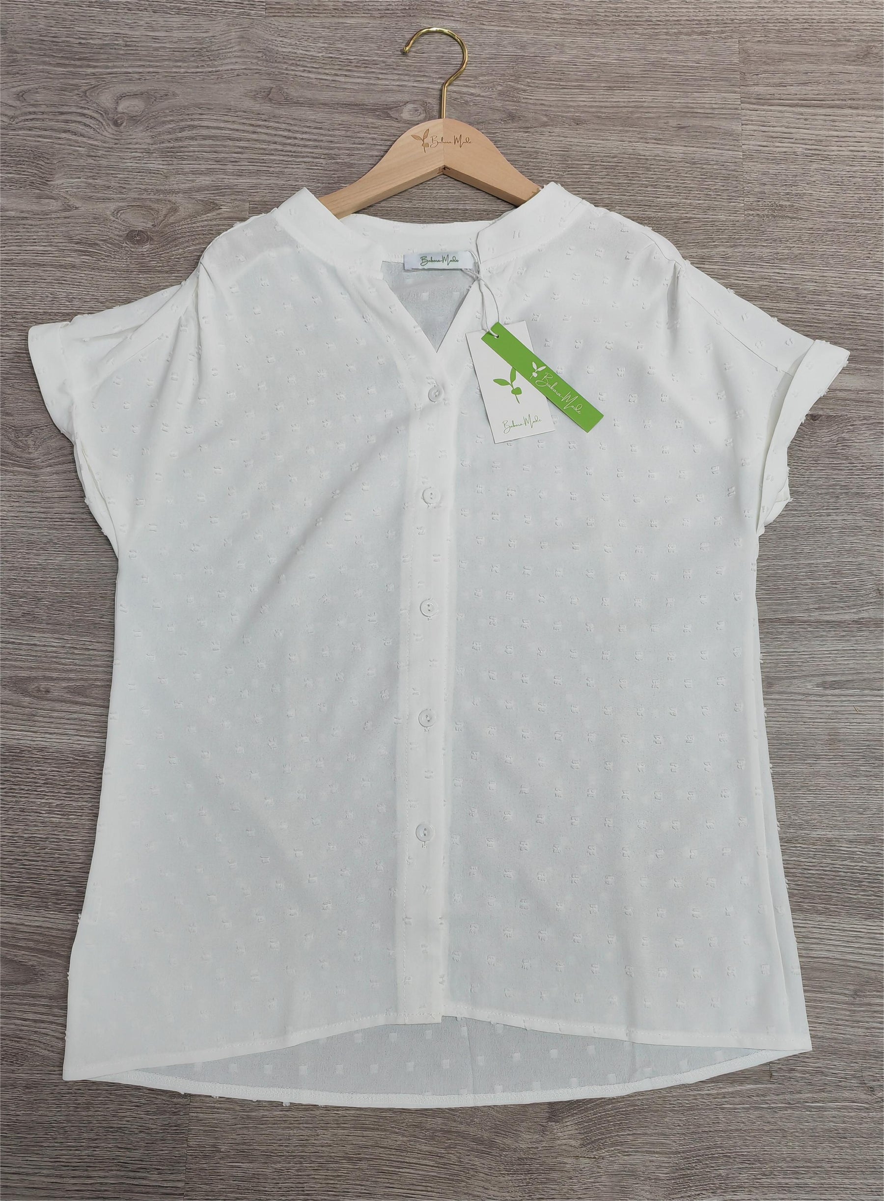 Naturlux® - Weißes Swiss Dot Button Down TOP