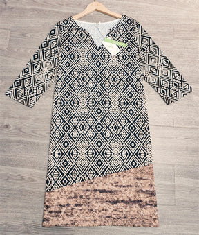 PureWear® - Bedrucktes langärmeliges Vintage-Kleid mit V-Ausschnitt