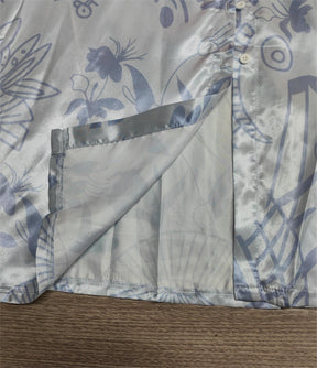 BlütenBliss® - Elegantes Maxikleid mit blauem Aufdruck