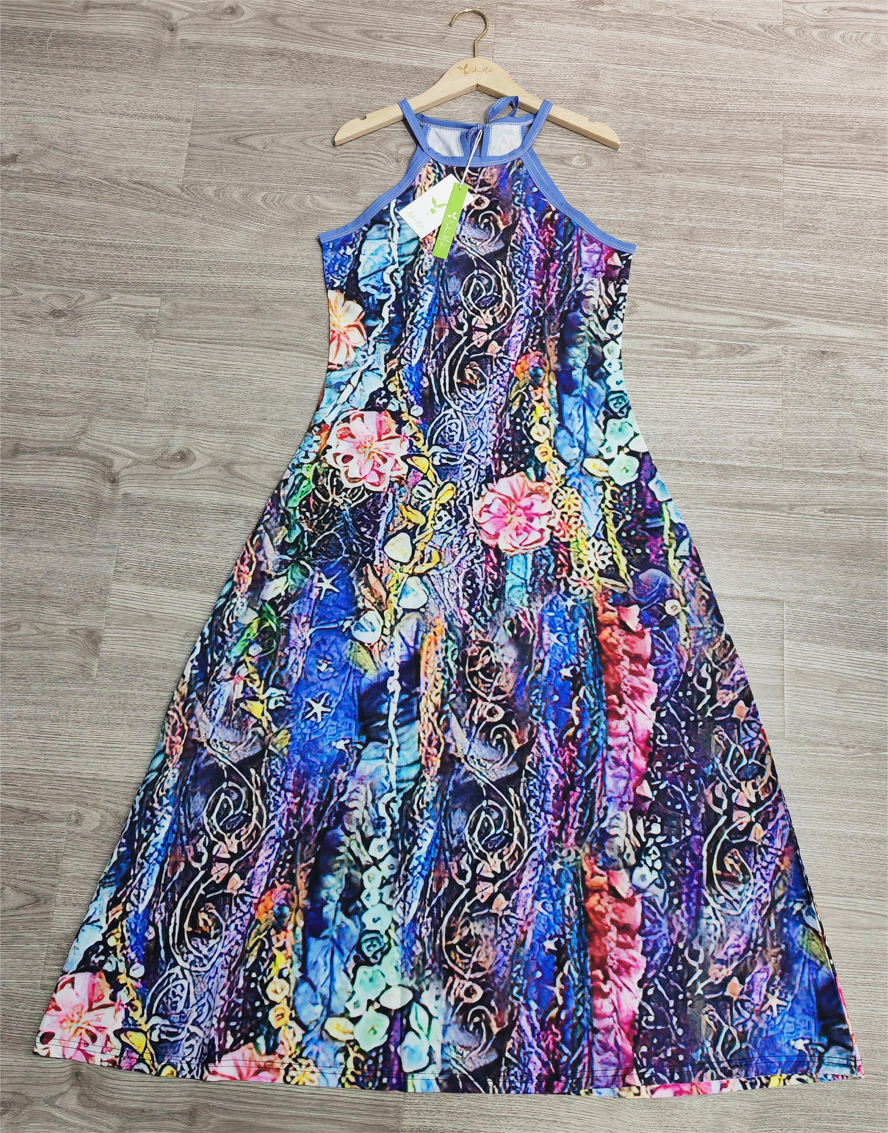 BlütenBliss® - Oceanic Floral Print Ärmelloses Maxikleid