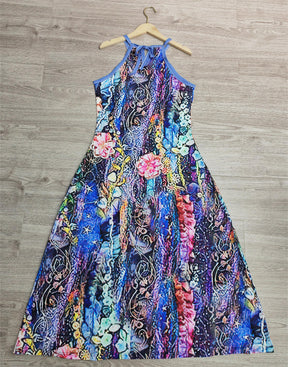 BlütenBliss® - Oceanic Floral Print Ärmelloses Maxikleid