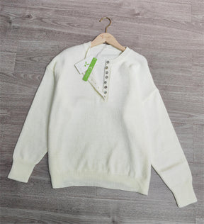 Naturlux® - Klassischer einfarbiger weißer Pullover mit Knopfleiste