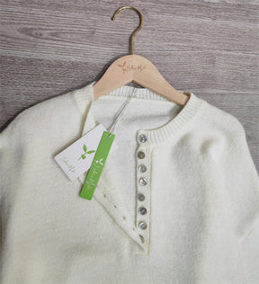 Naturlux® - Klassischer einfarbiger weißer Pullover mit Knopfleiste